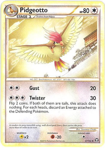 46 102 pokemon card Pokemon HeartGold & Soulsilver Triumphant Uncommon Pidgeotto #47