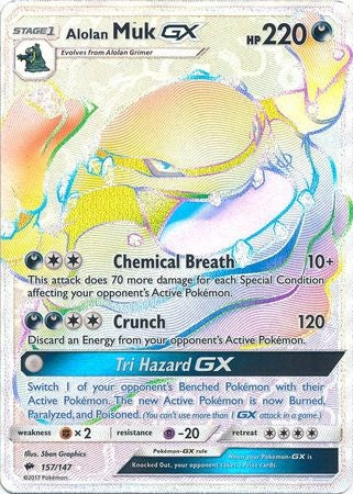 secret rare pokemon cards sun and moon Alolan Muk GX 157/147 Secret Rare