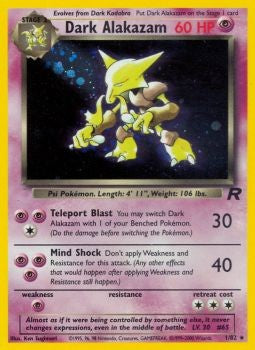 Pokemon Team Rocket Holo Card - Dark Alakazam 1/82