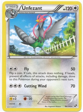 Pokemon Black & White Unfezant 86/114 Rare Single Card