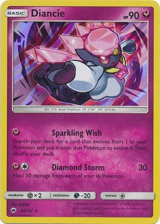 Diancie 94/147 Holo Rare - Pokemon Sun & Moon Burning Shadows Card