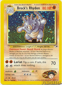 Pokemon Gym Heroes Holo Card - Brock's Rhydon 2/132