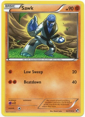 Pokemon Black & White Sawk 62/114 Rare Single Card