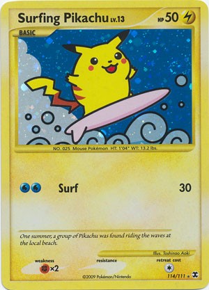 Pokemon Platinum Rising Rivals Holofoil Rare Surfing Pikachu Single Card