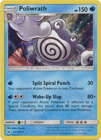 Poliwrath 32/149 Holo Rare - Pokemon Sun & Moon Base Set Single Card