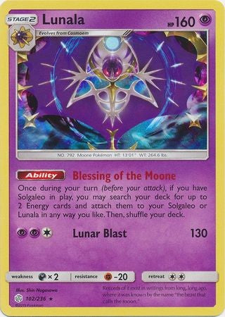 Lunala - 102/236 - Holo Rare Sun & Moon: Cosmic Eclipse Singles PokeOrder.com Lunala - 102/236 - Holo Rare Sun & Moon: Cosmic Eclipse Singles PokeOrder.com