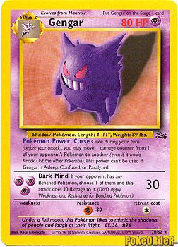 Pokemon Fossil Rare Card - Gengar 20/62