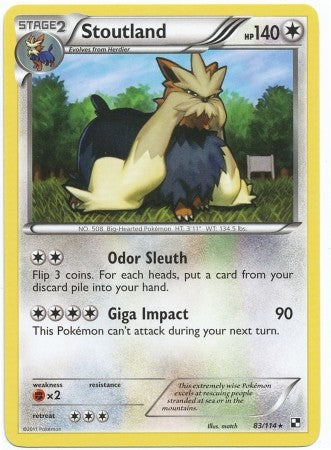 Pokemon Black & White Stoutland 83/114 Rare Single Card