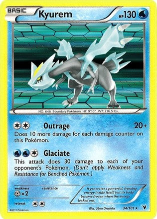 Pokemon Noble Victories Holo Rare Card - Kyurem 34/101