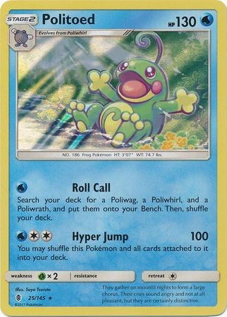 Politoed 25/145 Holo Rare - Pokemon Sun & Moon Guardians Rising Card