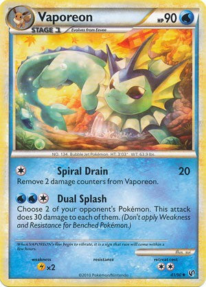 Pokemon Card HeartGold SoulSilver Undaunted Uncommon Vaporeon 41/90