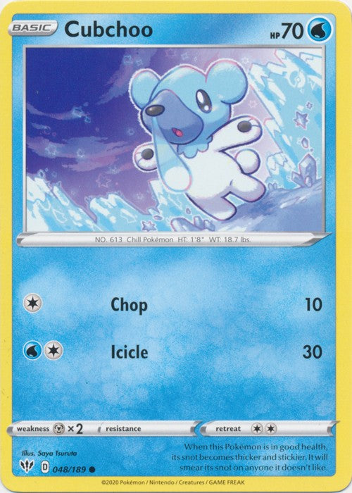 SWSH Darkness Ablaze Rarity: Common Card Cubchoo - 048/189