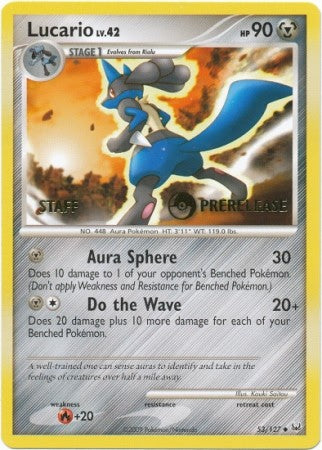 Pokemon Platinum Edition Uncommon Rare Card Lucario Prerelease 53/127
