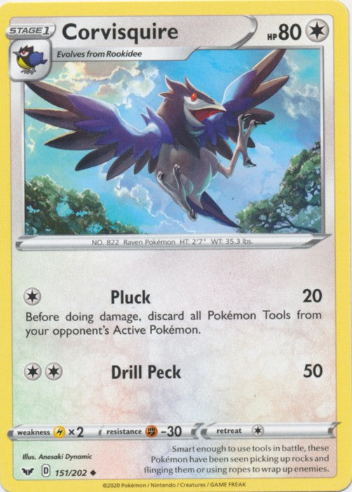 151/202 Corvisquire - 15 Pokemon » Sword and Shield Uncommon