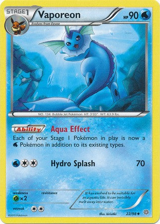 Vaporeon 22/98 UNCOMMON - Pokemon XY Ancient Origins Card
