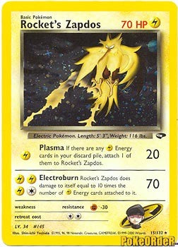 Gym Challenge - Rocket's Zapdos Holofoil Card