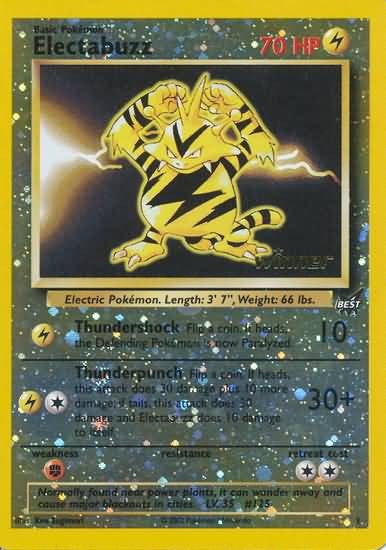 1995 electabuzz pokemon card value The WB promos that started it all four cards, one unforgettable movie era A throwback to the first Pokmon movie! These iconic WB promos Mewtwo, Dragonite, Electabuzz, and Card Number Very Rare Original 1995 Electabuzz