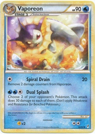 Pokemon Call Of Legends Vaporeon 52/95 Uncommon Card