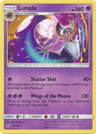 Pokemon Lunala - 61/145 - Rare - Sun & Moon: Guardians Rising Pokemon Lunala - 61/145 - Rare - Sun & Moon: Guardians Rising