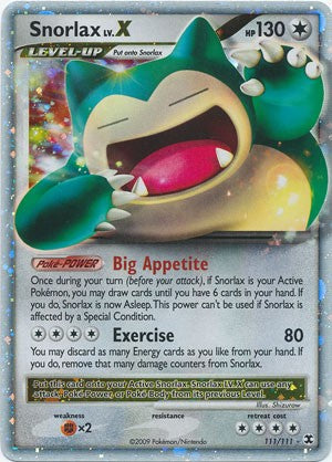 Pokemon Platinum Rising Rivals Trading Card Game Single Card Holofoil Rare Snorlax LV.X 111/111