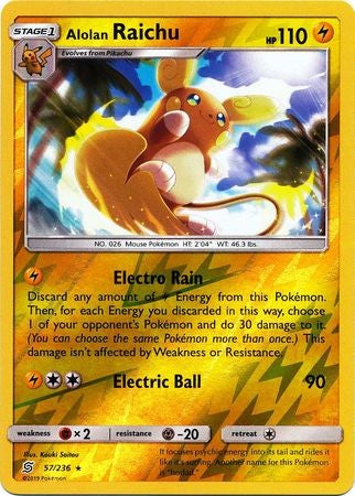 Alolan Raichu - 57/236 - Holo Rare Reverse Holo Sun & Moon: Unified Minds Reverse Holo