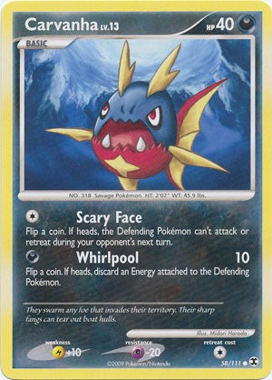 Pokemon Platinum Rising Rivals Single Card Common Carvanha 58/111