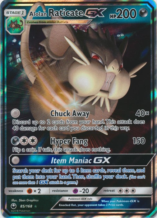 Alolan Raticate GX 85/168 Ultra Rare - Celestial Storm SM7 Pokemon Card