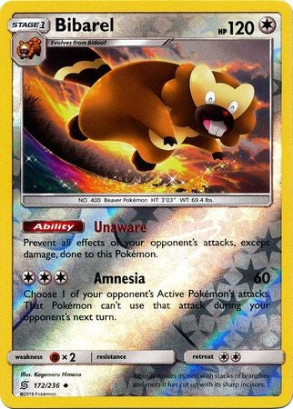 Bibarel - 172/236 - Uncommon Reverse Holo Sun & Moon: Unified Minds Reverse Holo