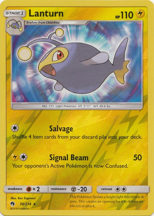 Lanturn 74/214 Reverse Holo :: Lost Thunder :: Mint Pokemon Card Lanturn 74/214 Reverse Holo :: Lost Thunder :: Mint Pokemon Card