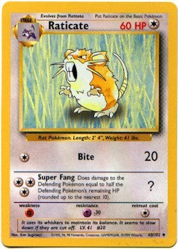 Pokemon Basic Uncommon Card - Raticate 40/102 PokeOrder.com Pokemon Basic Uncommon Card - Raticate 40/102 PokeOrder.com