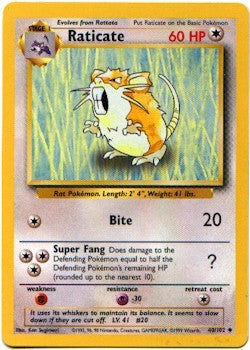 Pokemon Basic Uncommon Card - Raticate 40/102