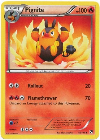 Pokemon Black & White Pignite 18/114 Uncommon Card
