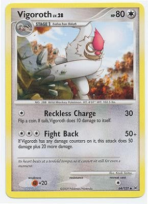 Pokemon Platinum Edition Uncommon Card - Vigoroth 64/127