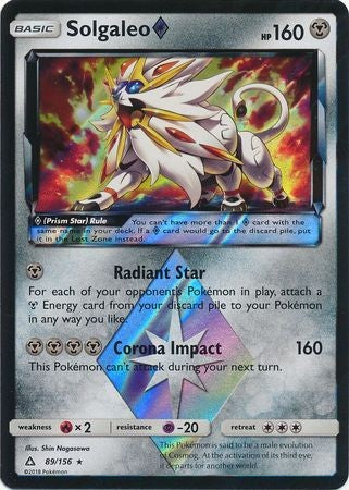Solgaleo Prism Star 89/156 Holo Rare - Pokemon Ultra Prism
