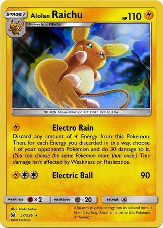 Alolan Raichu - 57/236 - Holo Rare Sun & Moon: Unified Minds PokeOrder.com Alolan Raichu - 57/236 - Holo Rare Sun & Moon: Unified Minds PokeOrder.com