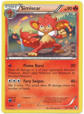 Pokemon Black & White Simisear 22/114 Uncommon Card