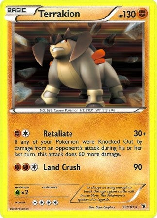 Pokemon Noble Victories Holo Rare Card - Terrakion 73/101