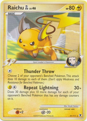Pokemon Platinum Rising Rivals Single Card Rare Raichu GL 31/111