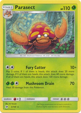 Parasect 5/149 Rare - Pokemon Sun & Moon Base Set Single Card