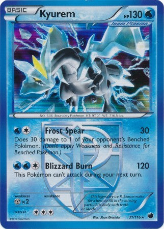Kyurem 31/116 - Pokemon Plasma Freeze Holo Rare Card
