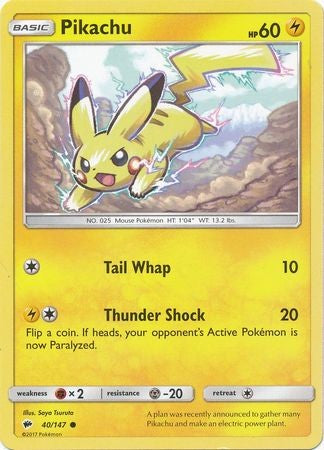 Pikachu 40/147 Common - Pokemon Sun & Moon Burning Shadows Card