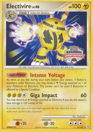 Pokemon Electivire 3/130 (Regional Championships Staff) Rare Promo Single Card