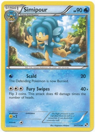 Pokemon Black & White Simipour 34/114 Uncommon Card