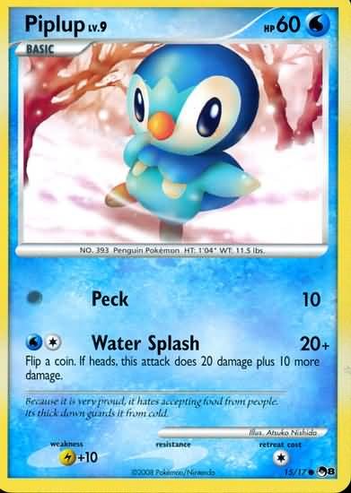 15 cards plus promo pokemon Pokemon Piplup 15/17 Common Promo Single Card
