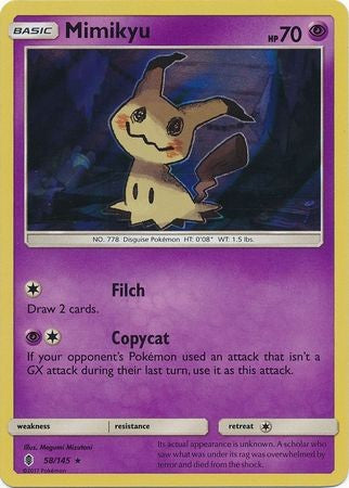 Mimikyu 58/145 Holo Rare - Pokemon Sun & Moon Guardians Rising Card