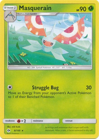 Masquerain 8/149 Rare - Pokemon Sun & Moon Base Set Single Card