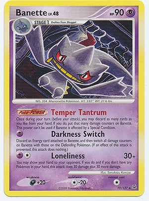 Pokemon Platinum Edition Rare Card - Banette 19/127
