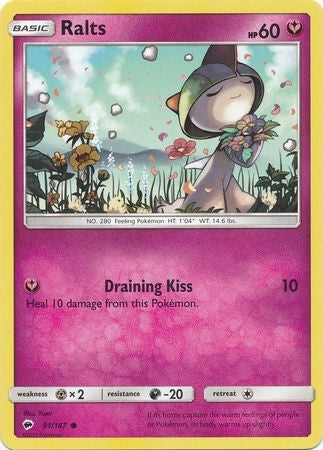 pokemon ralts card Ralts : Sun AND MOON - BURNING SHADOWS 091/147