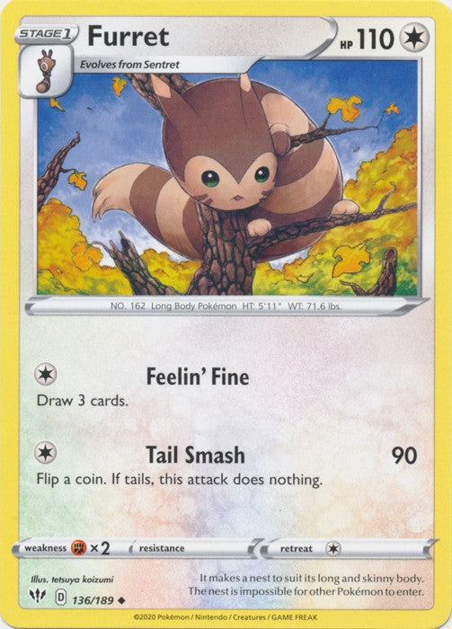 Furret - 136/189 Pokemon » SWSH Darkness Ablaze Uncommon