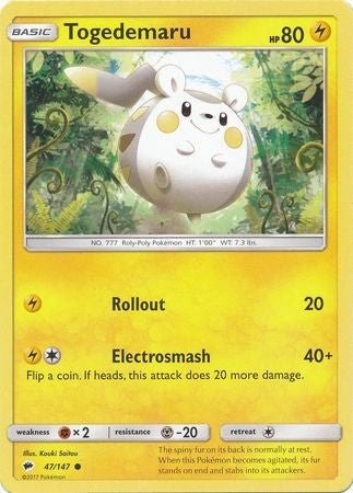 Togedemaru 47/147 Common - Pokemon Sun & Moon Burning Shadows Card